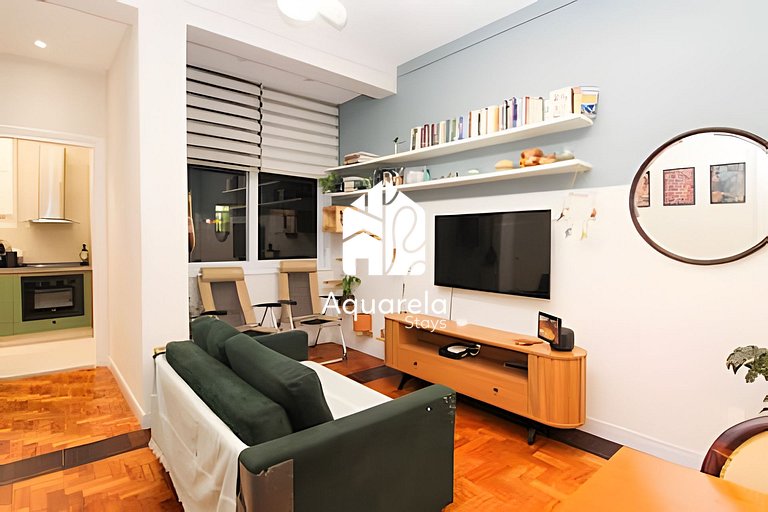 Brisa de Copa | Apto moderno em prédio Art Déco